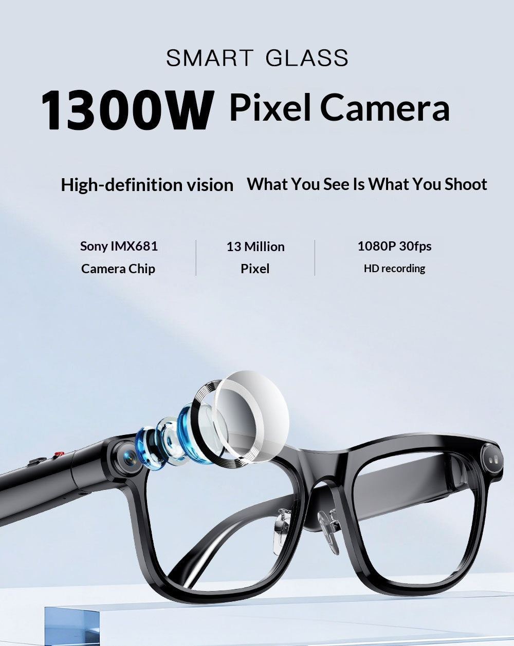 AI Smart Glasses – 1300MP HD Camera, Anti-Shake & Object Recognition - Walpex
