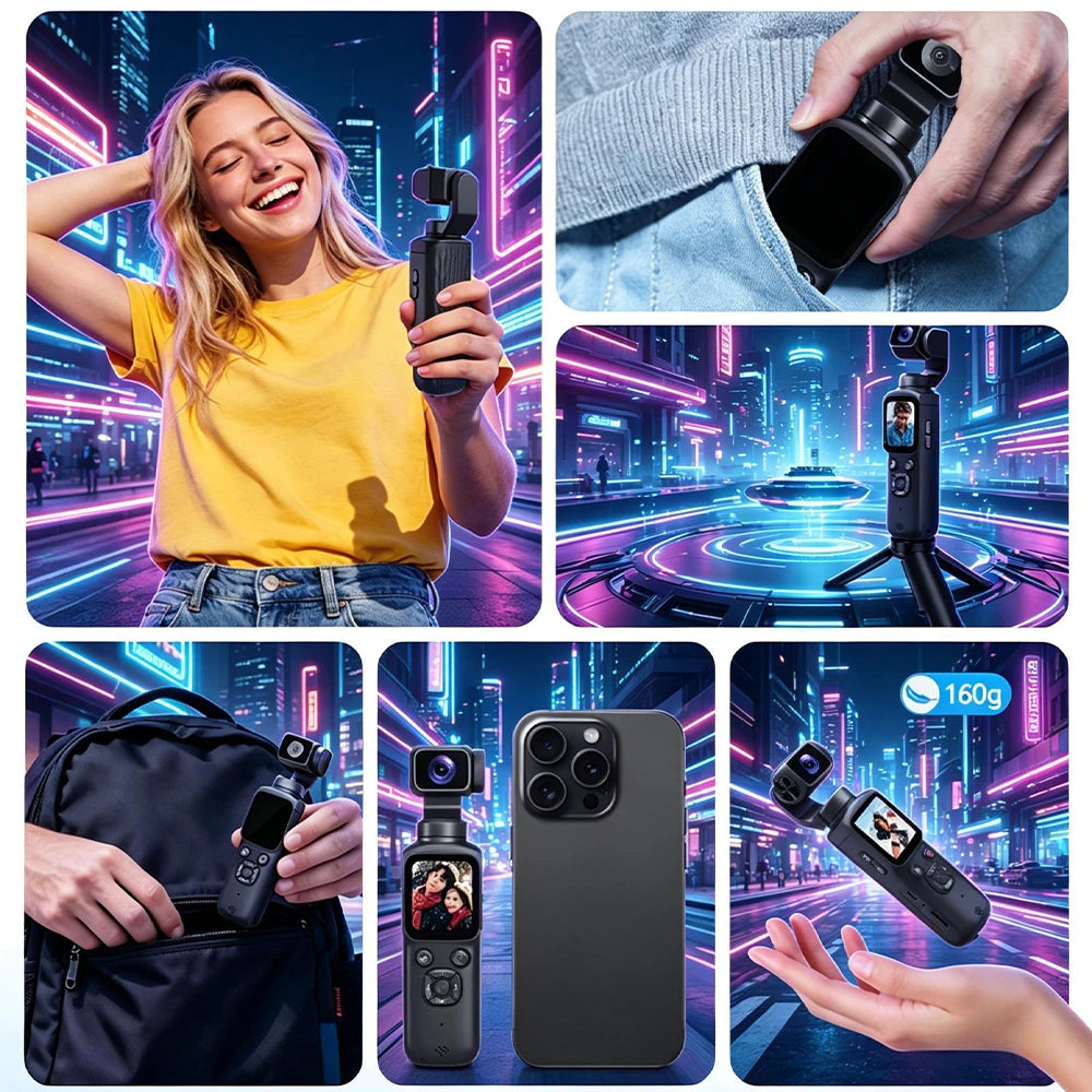 Caméra Cardan 4K 75MP – Caméra de Poche Vlog WiFi avec Suivi de Visage 330°