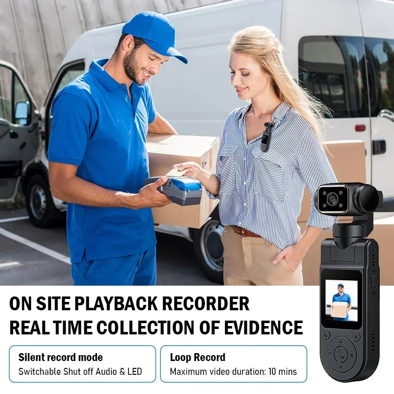 4K Rotatable Mini Body Camera – HD Night Vision LCD Screen