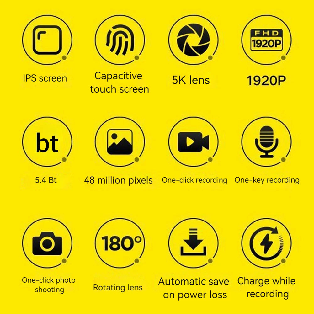 Caméra d'action sport 5K – Objectif rotatif WiFi Écran tactile