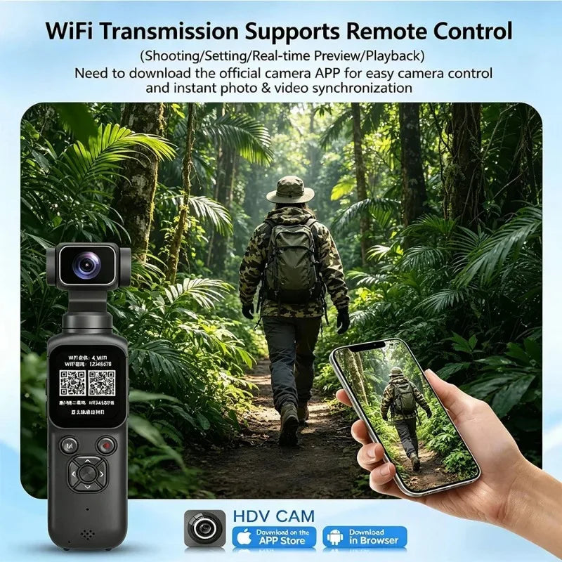 Caméra Cardan 4K 75MP – Caméra de Poche Vlog WiFi avec Suivi de Visage 330°