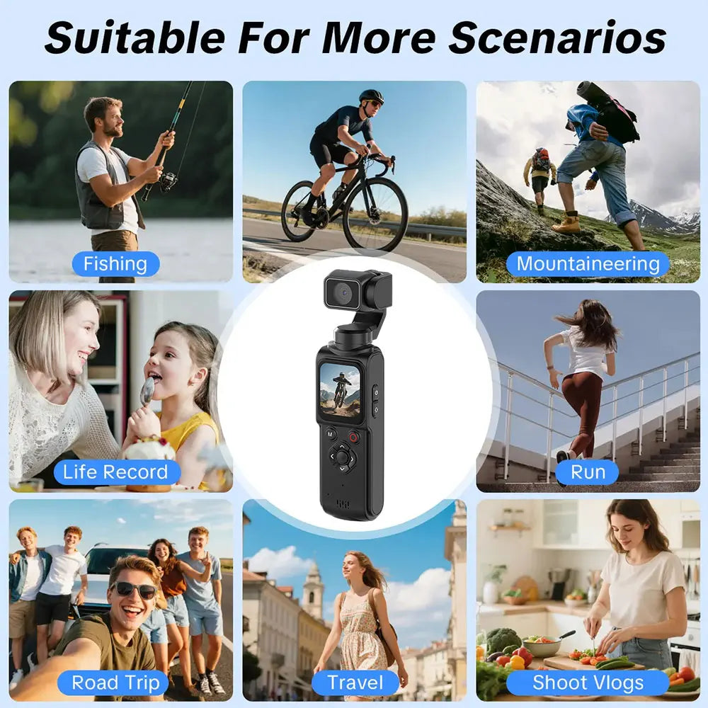 ANSVICAM Caméra Vlog avec stabilisateur cardan 4K – Suivi automatique à 330° WiFi Écran tactile
