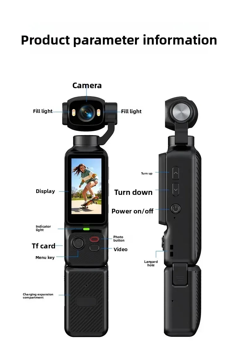 Caméra d'action 4K avec objectif rotatif à 180° – EIS WiFi Écran tactile
