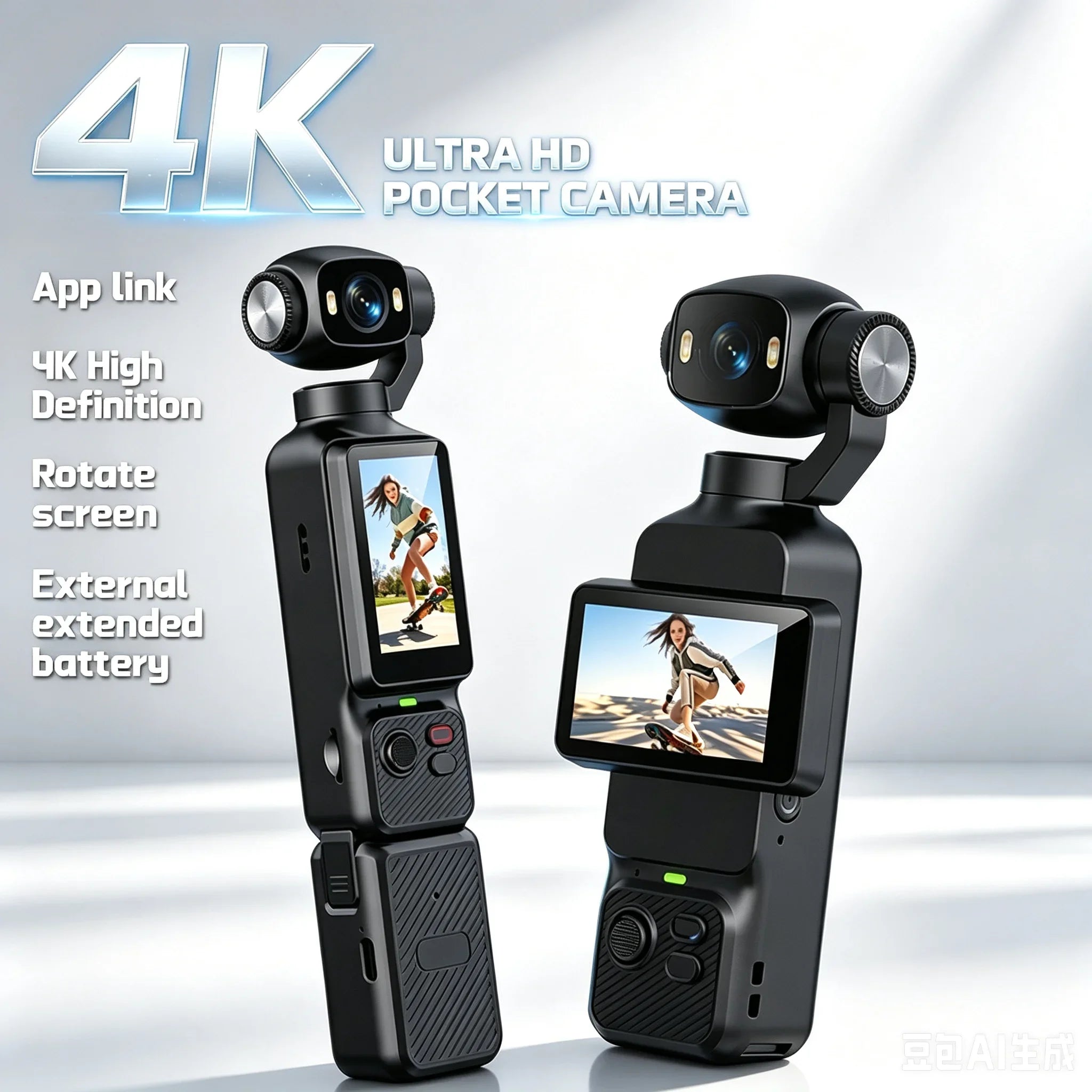 Caméra d'action 4K avec objectif rotatif à 180° – EIS WiFi Écran tactile