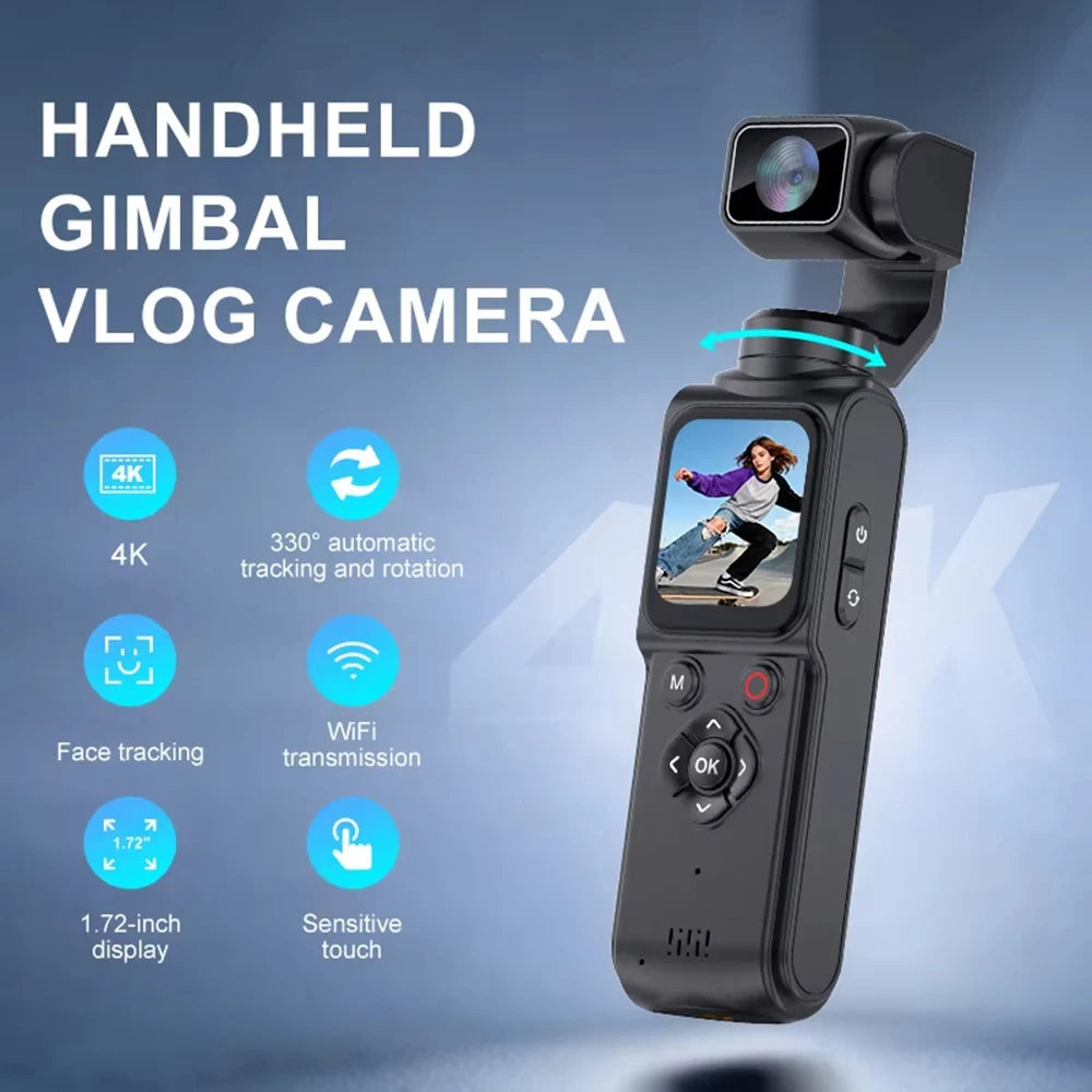 ANSVICAM Caméra Vlog avec stabilisateur cardan 4K – Suivi automatique à 330° WiFi Écran tactile