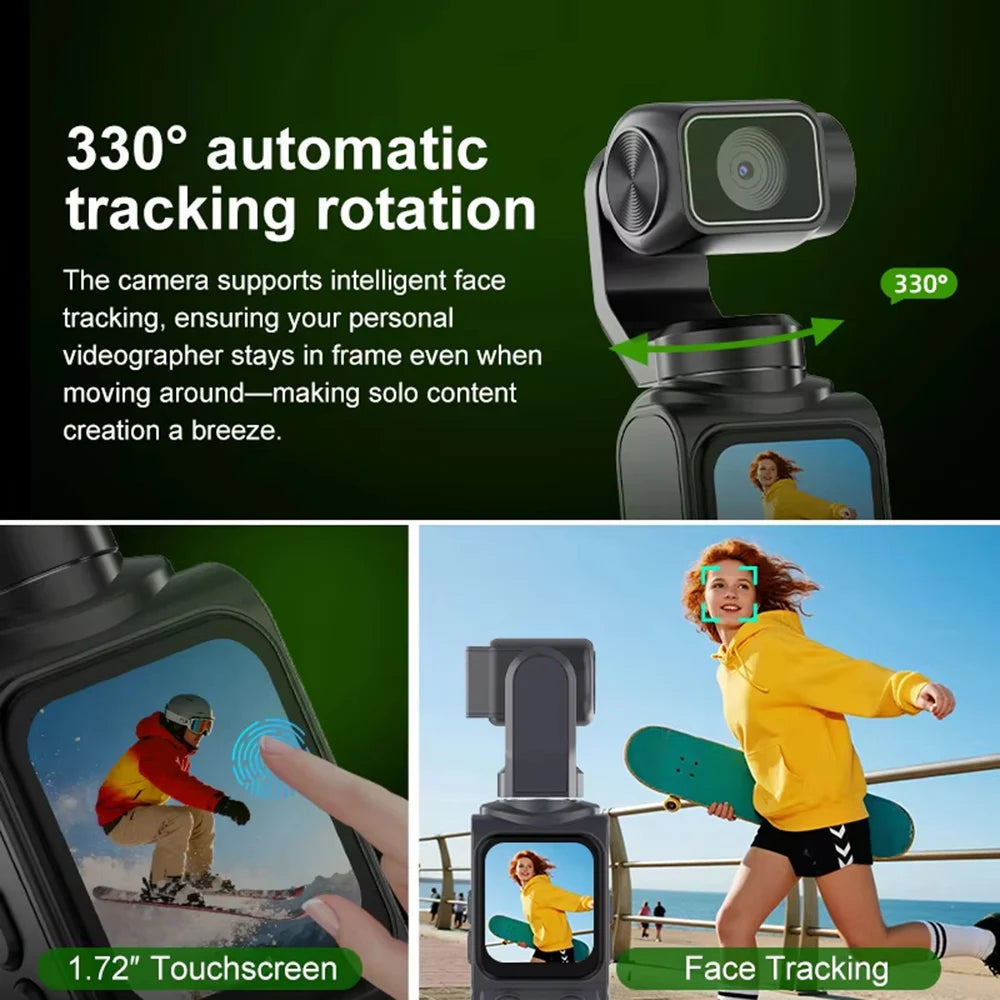 ANSVICAM Caméra Vlog avec stabilisateur cardan 4K – Suivi automatique à 330° WiFi Écran tactile