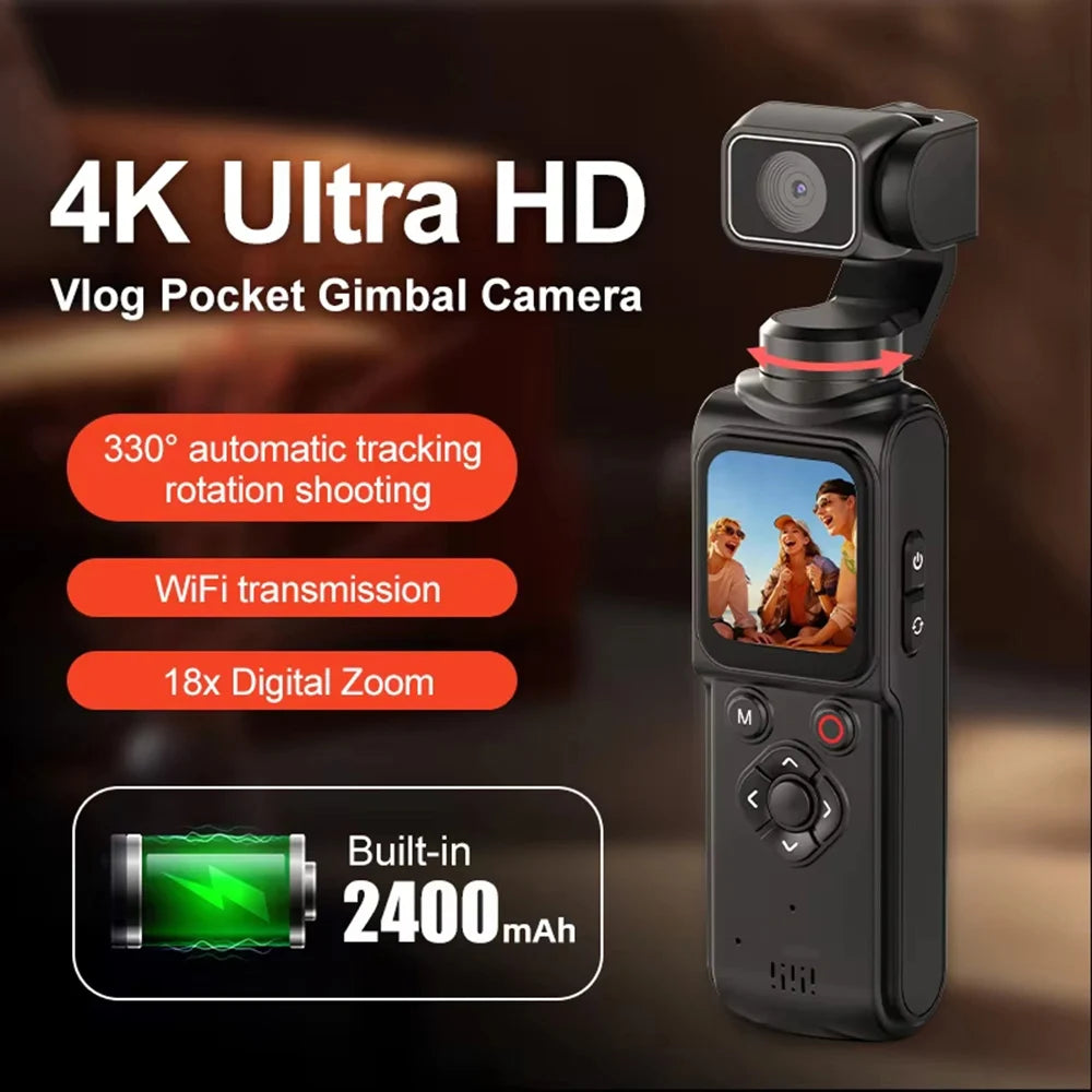 ANSVICAM Caméra Vlog avec stabilisateur cardan 4K – Suivi automatique à 330° WiFi Écran tactile