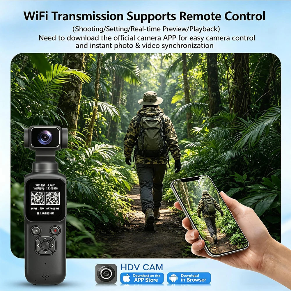 Caméra Cardan 4K 75MP – Caméra de Poche Vlog WiFi avec Suivi de Visage 330°